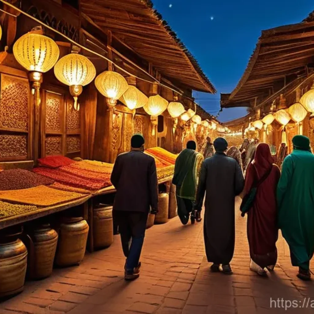 공공 공간에서의 색상 배치 원칙 - **Prompt 1: A Vibrant Traditional Arab Souk**
"A bustling, vibrant traditional Arab souk (market...