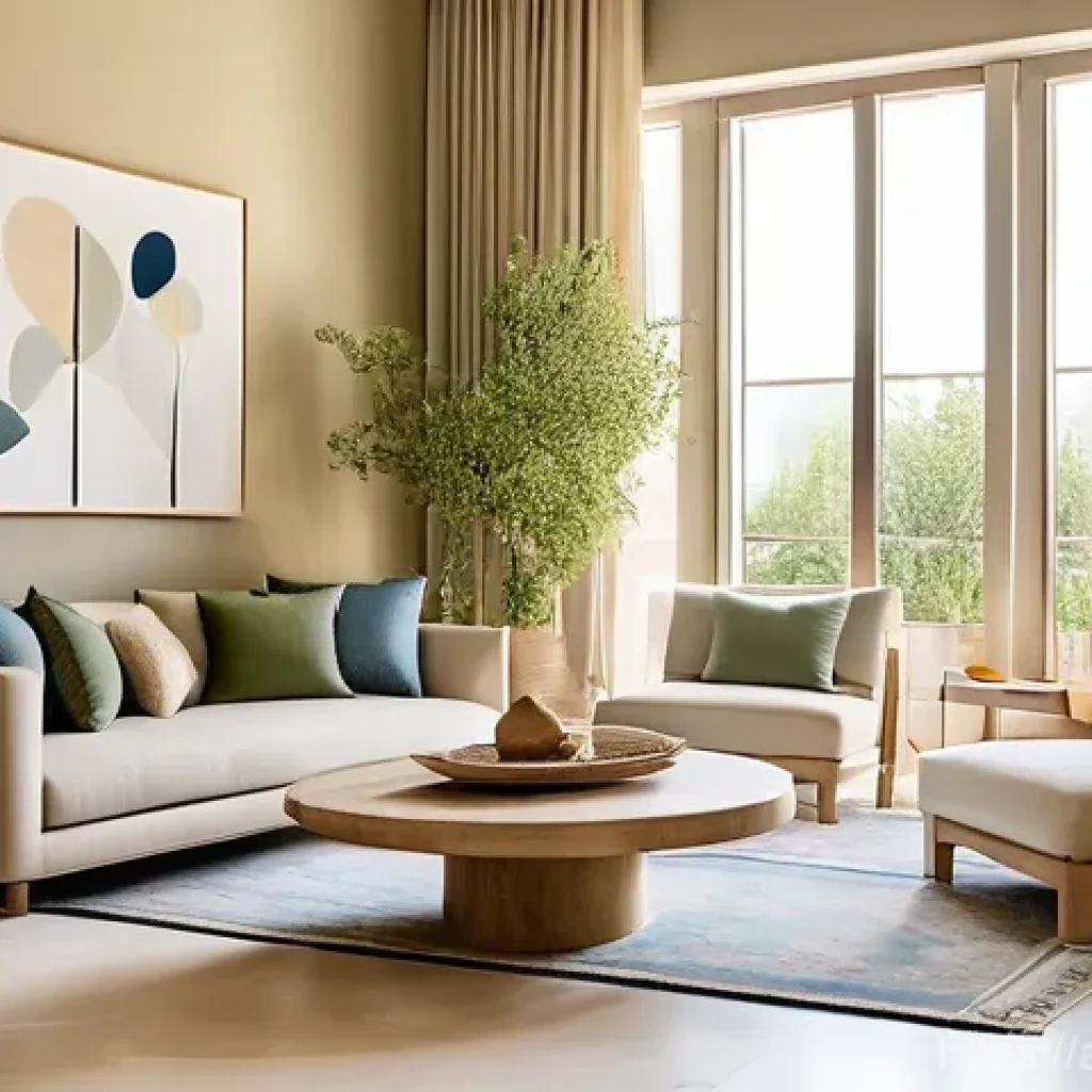 자연을 담은 색상과 공간 디자인 - **A Serene Arabic-Inspired Living Space with Earthy Tones and Natural Materials.**
A spacious an...