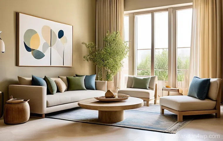 자연을 담은 색상과 공간 디자인 - **A Serene Arabic-Inspired Living Space with Earthy Tones and Natural Materials.**
A spacious an...