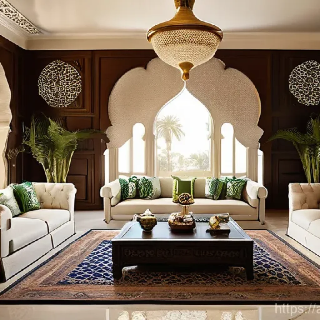 특정 색상이 사람의 행동에 미치는 영향 - **Prompt:** A serene and luxurious traditional Arabian living room. The walls are a soft, calming sh...