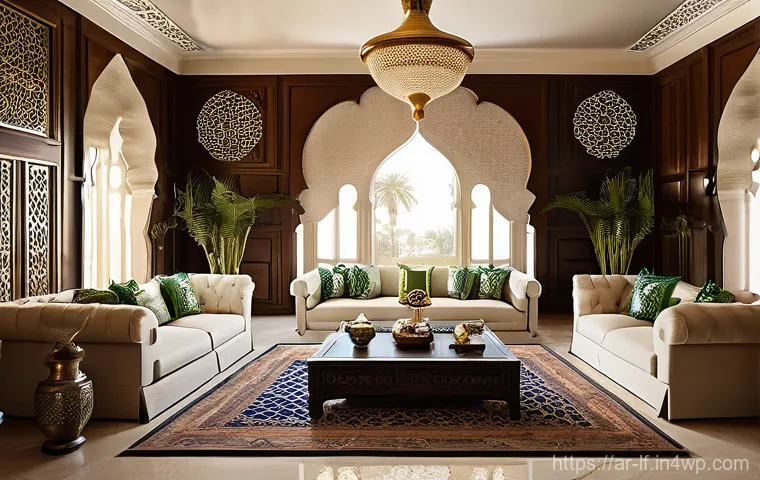 특정 색상이 사람의 행동에 미치는 영향 - **Prompt:** A serene and luxurious traditional Arabian living room. The walls are a soft, calming sh...