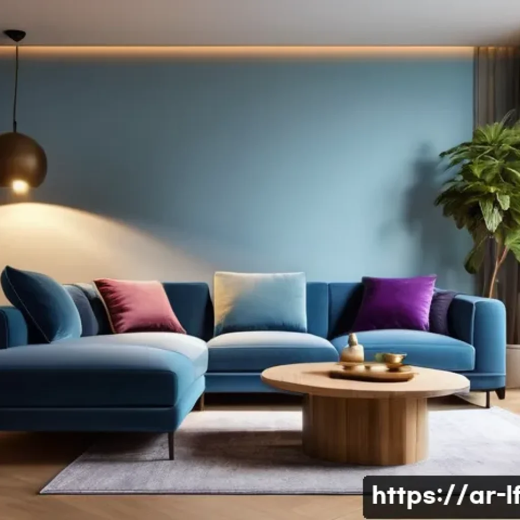 컬러 테라피를 활용한 공간 디자인 - A modern living room interior showcasing a harmonious blend of warm and cool colors, featuring light...