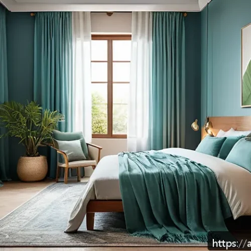 색상 선택의 심리적 배경 이해하기 - A serene and calming bedroom interior designed with soft blue and green tones, featuring a comfortab...