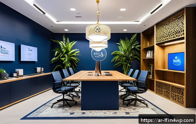 색채 심리학을 통한 브랜드 공간 연출 - A vibrant modern office environment designed for an Arabic startup, featuring a sleek logo with a de...